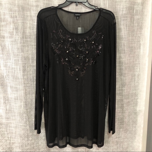 COPY - Black Mesh Embellished Top - Picture 2 of 3